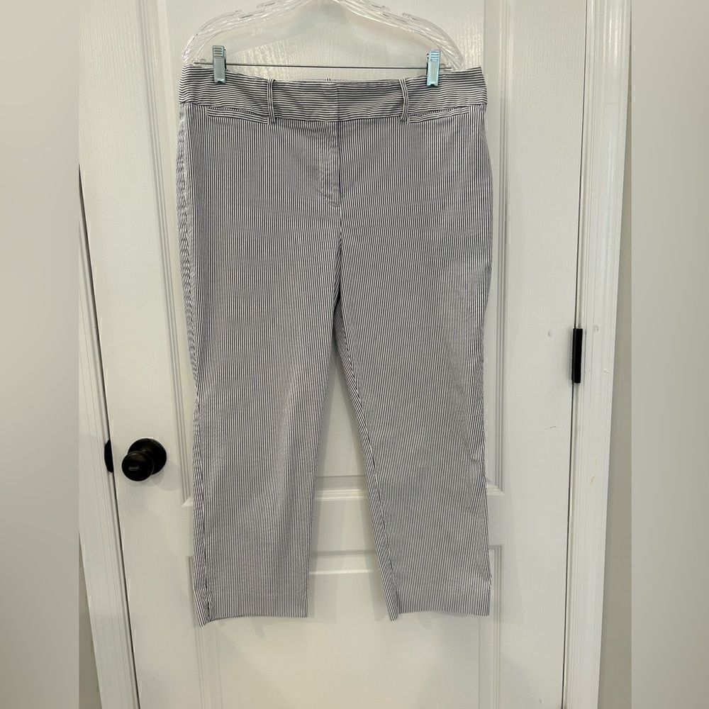 Ann Taylor Factory Women’s Blue/White Pin Striped Ankle Pants Size 14 No Flaws